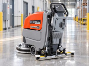 Hako Scrubmaster B45 walk-behind floor scrubber with Kirbtech branding