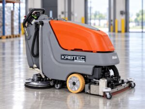 Hako Scrubmaster B70 walk-behind floor scrubber with Kirbtech branding
