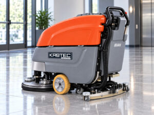 Hako Scrubmaster B90 CL walk-behind floor scrubber with Kirbtech branding