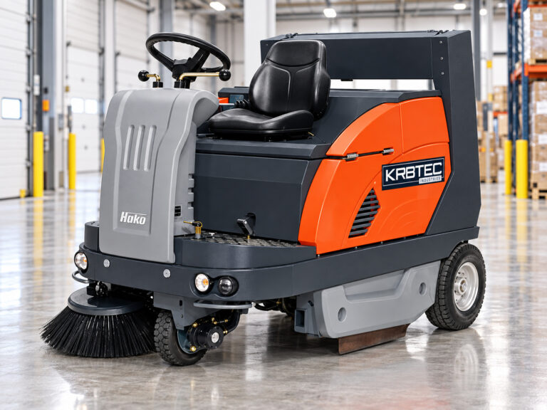 Hako Sweepmaster 1200RH ride-on floor sweeper with Kirbtech branding