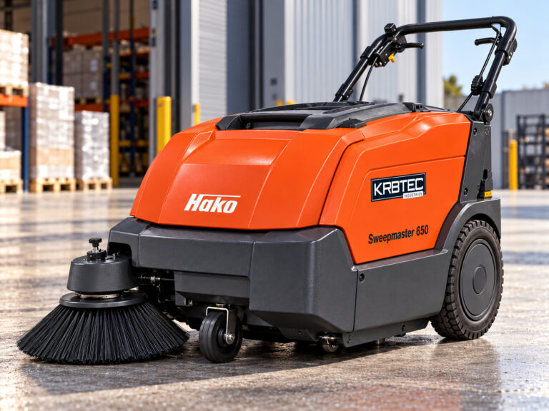 Hako Sweepmaster 650 floor sweeper with Kirbtech branding