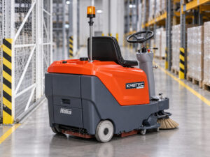 Hako Sweepmaster 980R/RH ride-on floor sweeper with Kirbtech branding