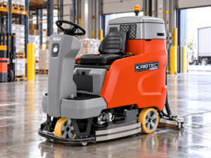 Hako Scrubmaster B120R ride-on floor scrubber in a warehouse
