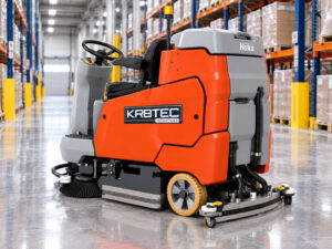 Hako Scrubmaster B175R ride-on floor scrubber in a warehouse