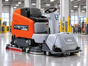 Hako Scrubmaster B260R ride-on floor scrubber in a warehouse