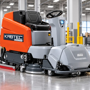 Hako Scrubmaster B260R ride-on floor scrubber in a warehouse