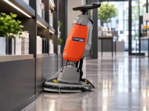 Hako Scrubmaster B5 walk-behind floor scrubber in an aisle