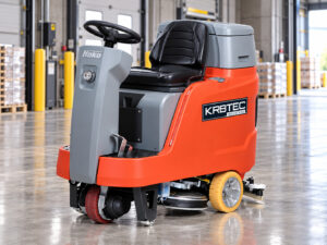 Hako Scrubmaster B75R ride-on floor scrubber in an industrial facility