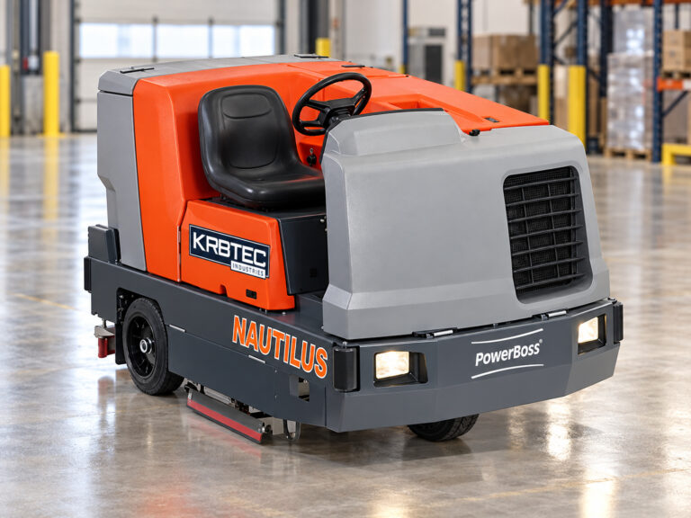 PowerBoss Nautilus industrial scrubber-sweeper in a showroom